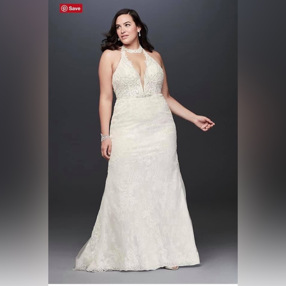 Plunge Neckline Halter Plus Size Wedding Dress